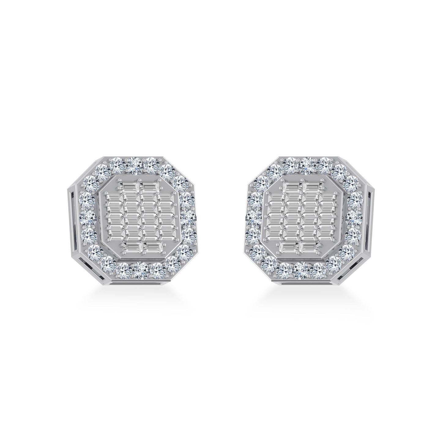 10K White Gold Diamond Designer Stud Earring 7/8 Cttw
