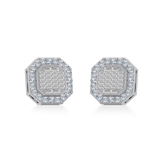 10K White Gold Diamond Designer Stud Earring 7/8 Cttw