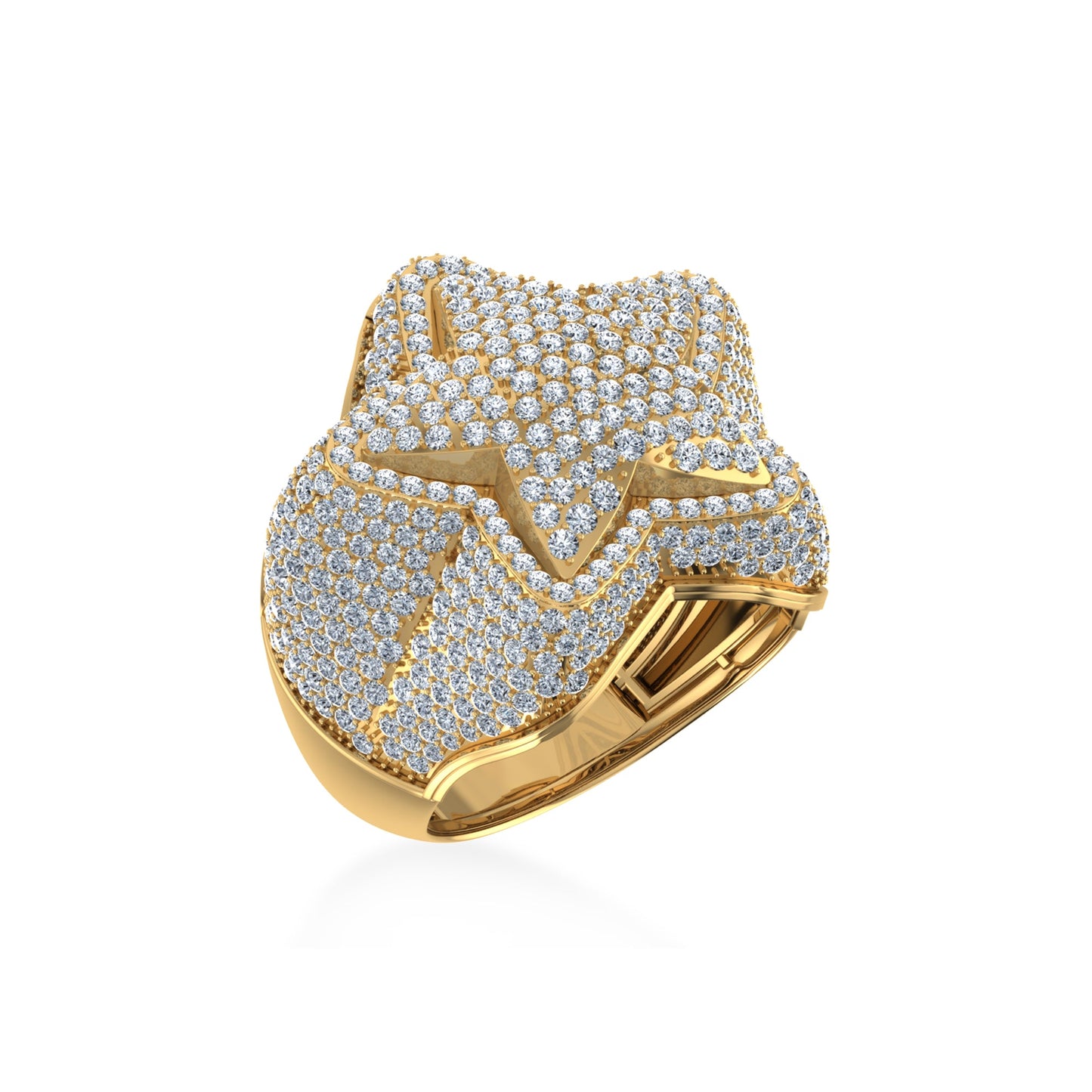 10K Yellow Gold Round Diamond Star Shape Designer Sz 10 Mens Ring 3/4 Cttw
