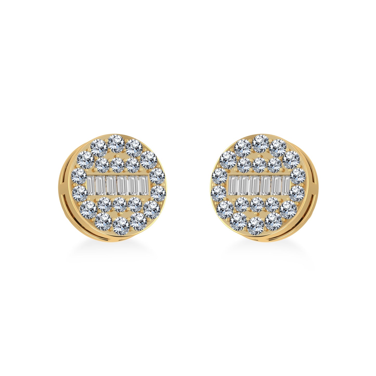 14K Yellow Gold Round Baguette Diamond Stud Earrings 3/8 CTTW