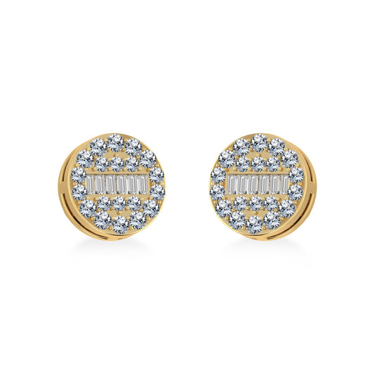 14K Yellow Gold Round Baguette Diamond Stud Earrings 3/8 CTTW