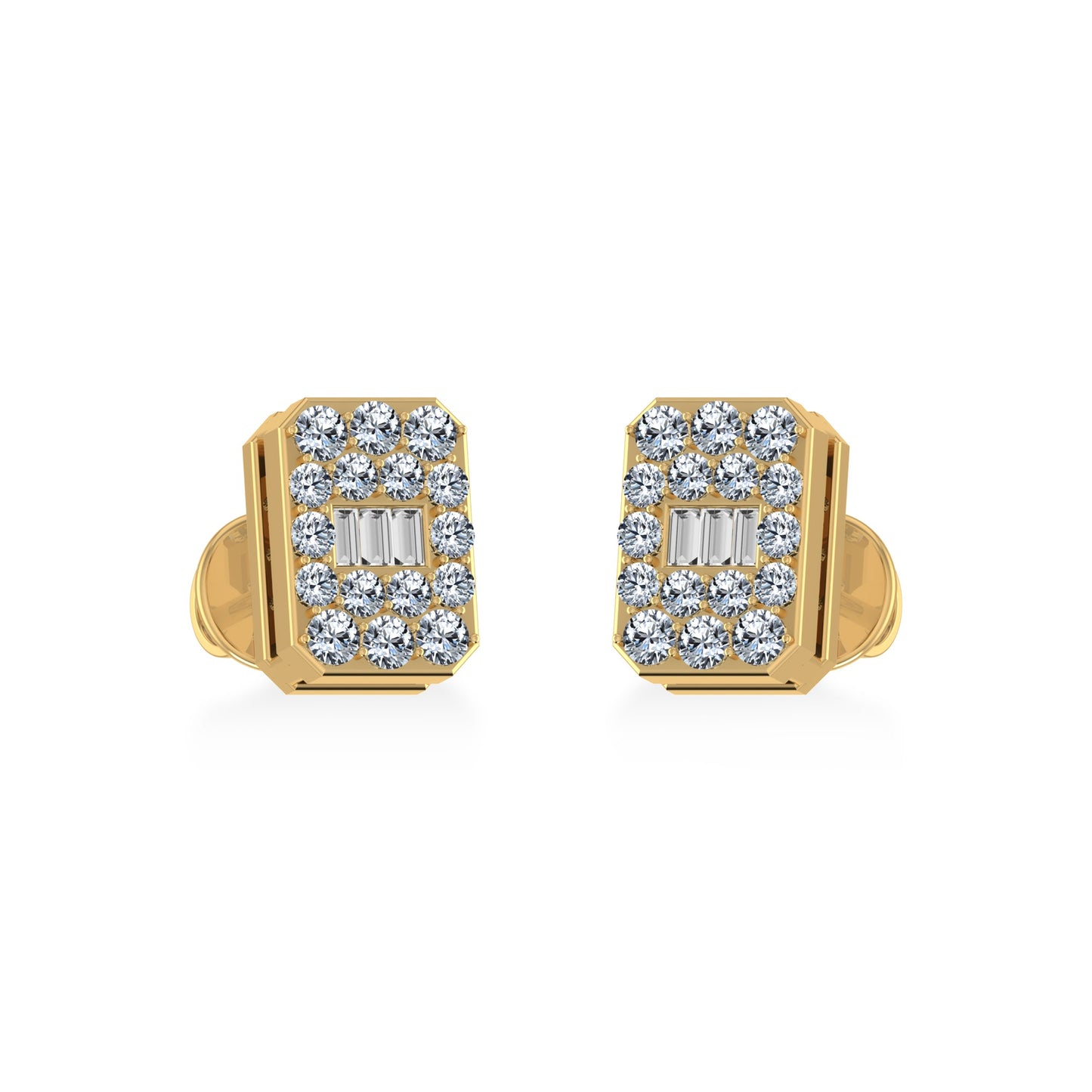 14K Yellow Gold Baguette Diamond Emerald Shape Stud Earrings 1/5 Cttw