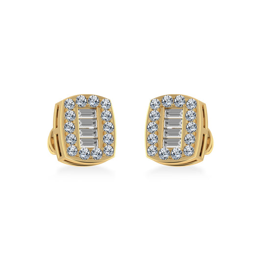 14K Yellow Gold Round Baguette Diamond Stud Earring 3/8 Cttw