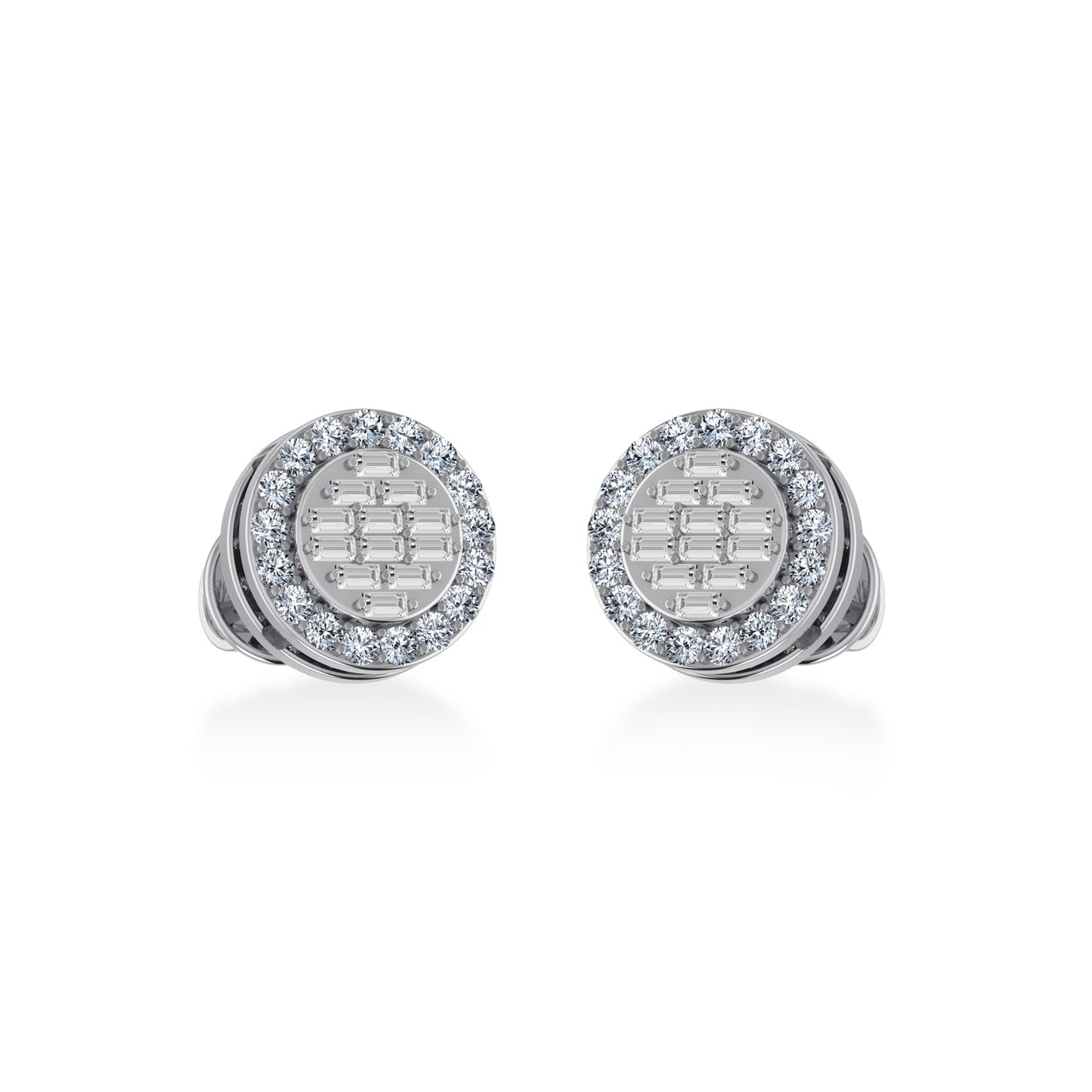 14K White Gold Round Baguette Diamond Heart Shape Stud Earring 1/3 Cttw