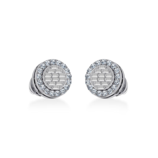 14K White Gold Round Baguette Diamond Heart Shape Stud Earring 1/3 Cttw