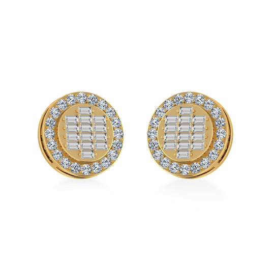 14K Yellow Gold Round Baguette Diamond Halo Stud Earrings 5/8 Cttw