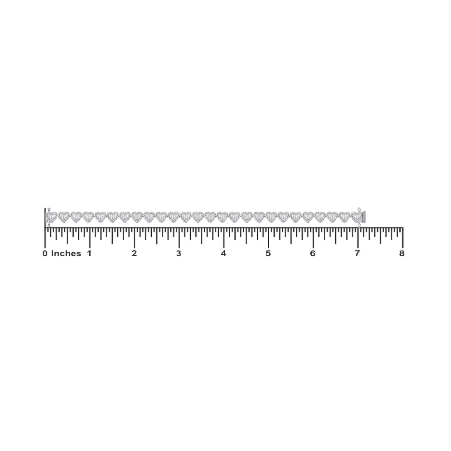10K White Gold Round Baguette Diamond Heart Designer 7 Inch Bracelet  2-1/6 Cttw