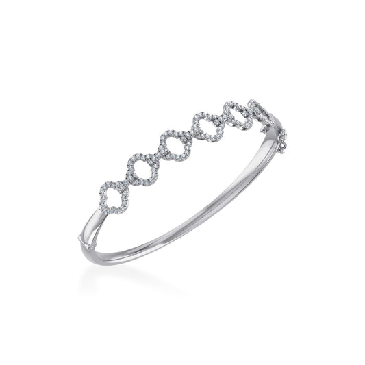 10K White Gold Round Diamond Designer Bangle Bracelet 1 Cttw