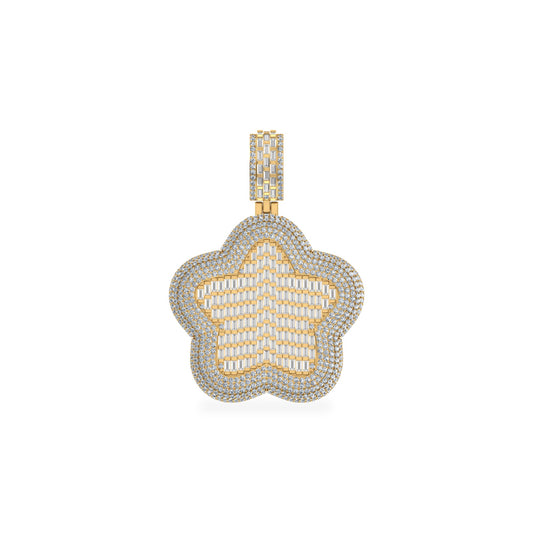 10K Yellow Gold Round Baguette Diamond Star Designer Charm Pendant 3-3/4 Cttw