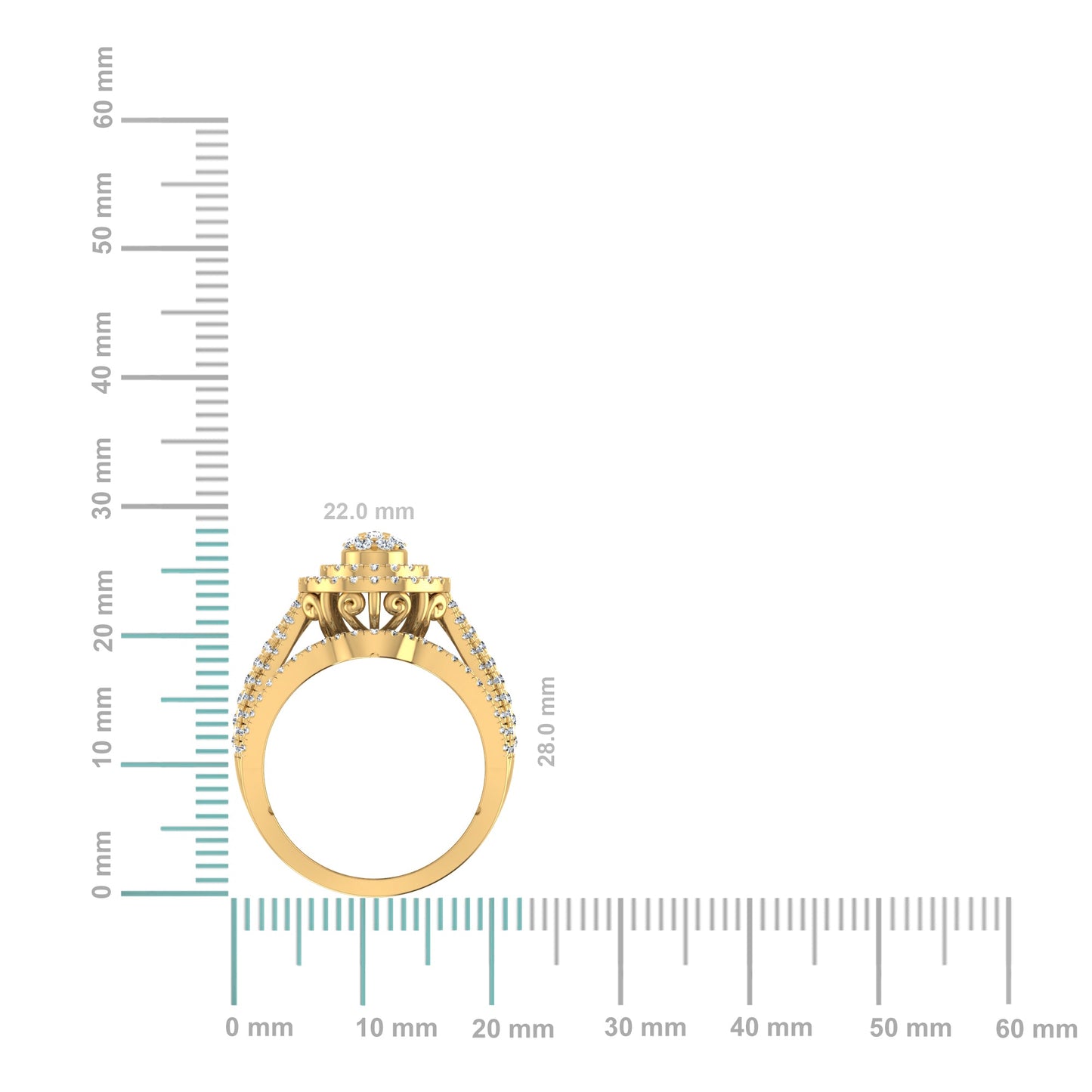 10K Yellow Gold Round Diamond Pear Shape Designer Womens Ring SZ 7 1-7/8 Cttw