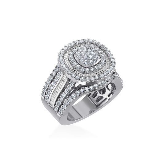 10K White Gold Round Baguette Diamond Square Shape Designer Womens Ring SZ 7 2 Cttw