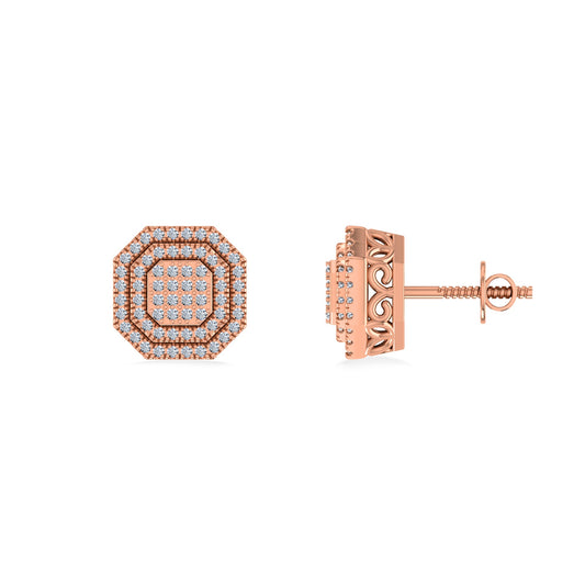 10K Rose Gold Round Diamond Designer Halo Mens Stud Earring 1/5 Cttw