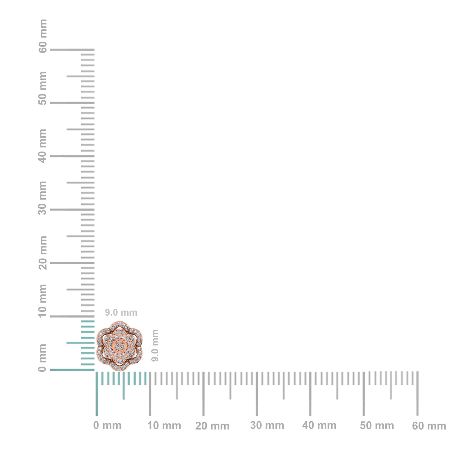 10K Rose Gold Round Diamond Floral Designer Mens Stud Earring 1/5 Cttw