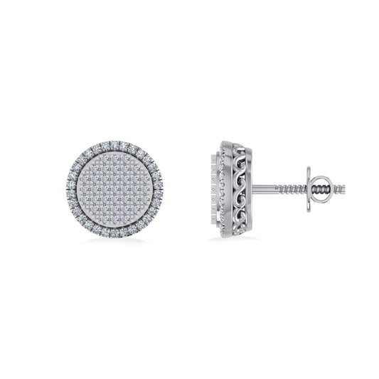 10K White Gold Round Diamond Designer Halo Mens Stud Earring 1/3 Cttw