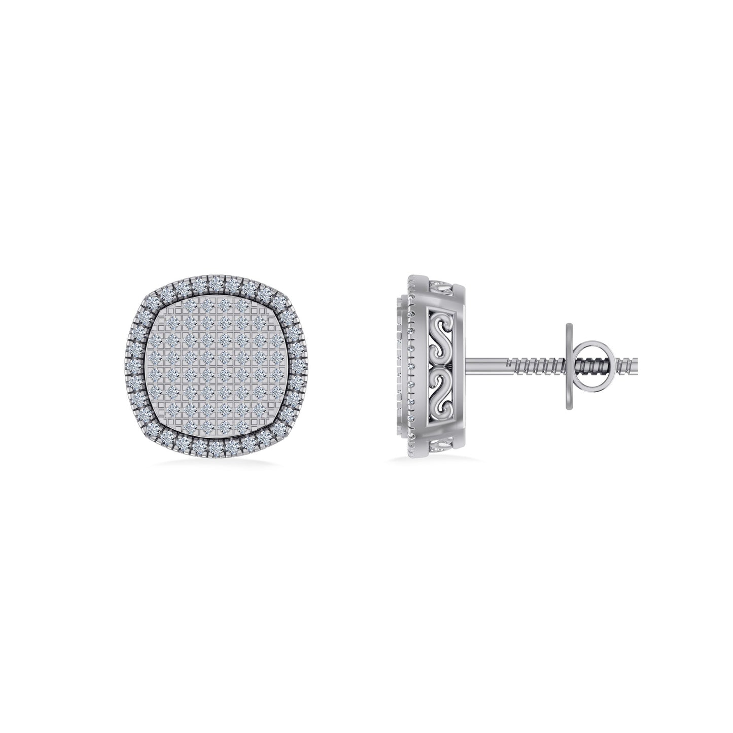 10K White Gold Round Diamond Designer Halo Mens Stud Earring 1/4 Cttw