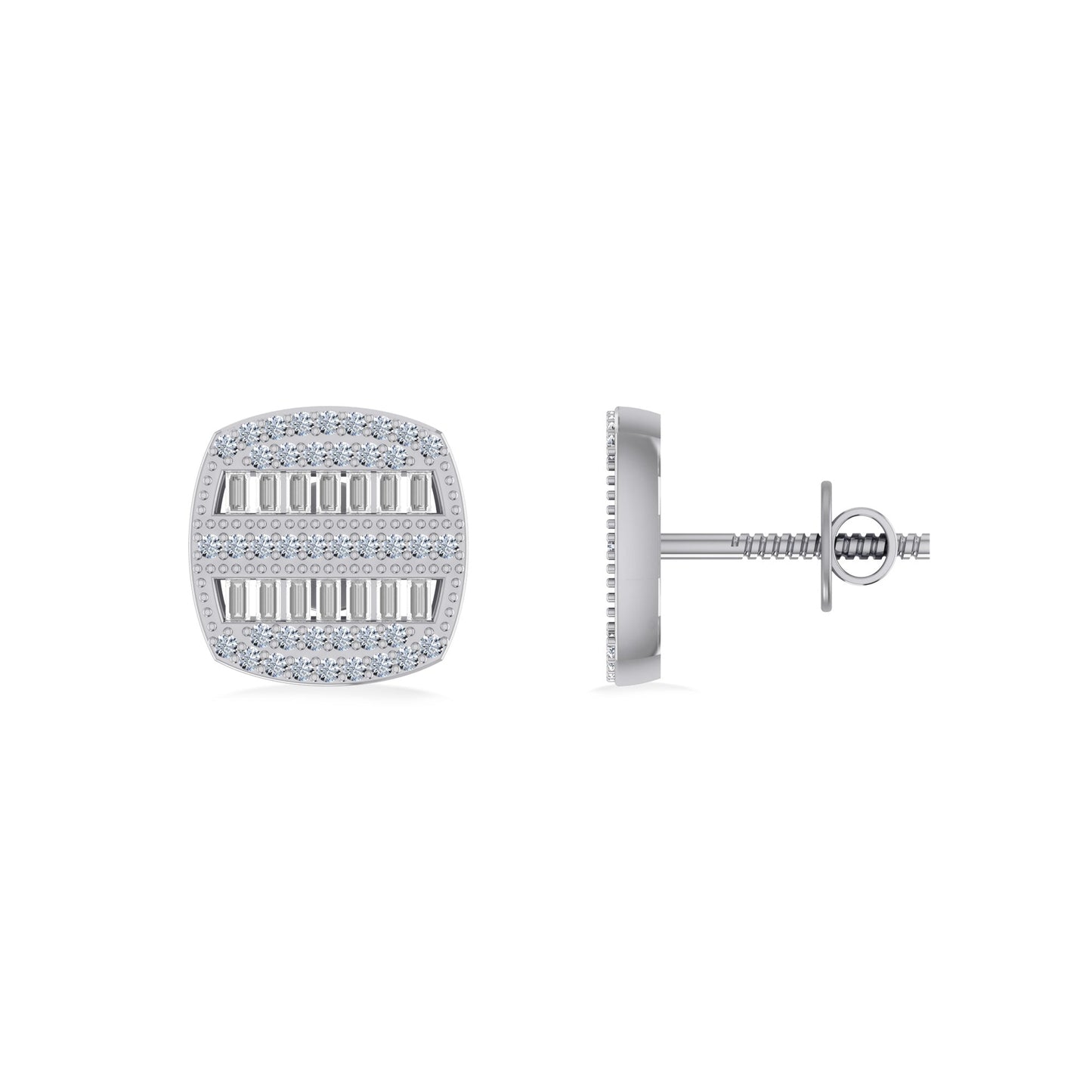 10K White Gold Round Diamond Square Shape Designer Mens Stud Earring 1/3 Cttw