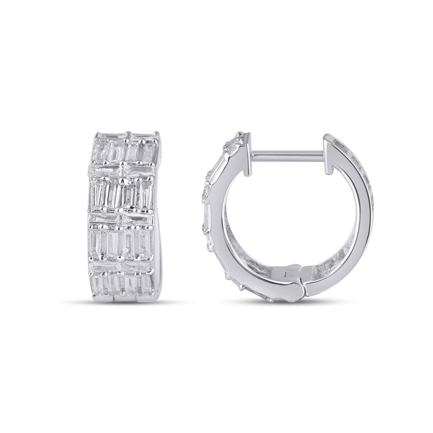 10K White Gold Baguette Diamond Designer Hoop Earring 3/4 Cttw