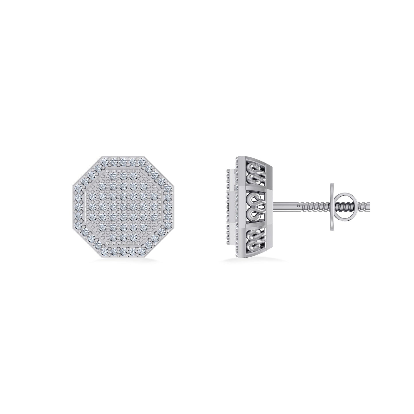 Sterling Silver Round Diamond Designer Mens Stud Earring 1/4 Cttw
