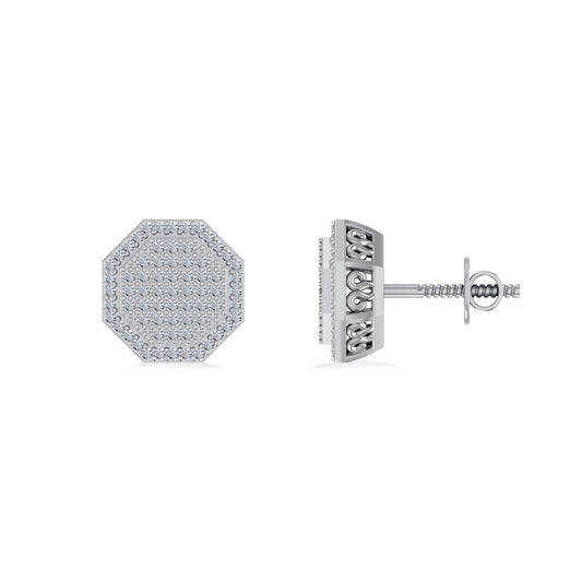 Sterling Silver Round Diamond Designer Mens Stud Earring 1/4 Cttw