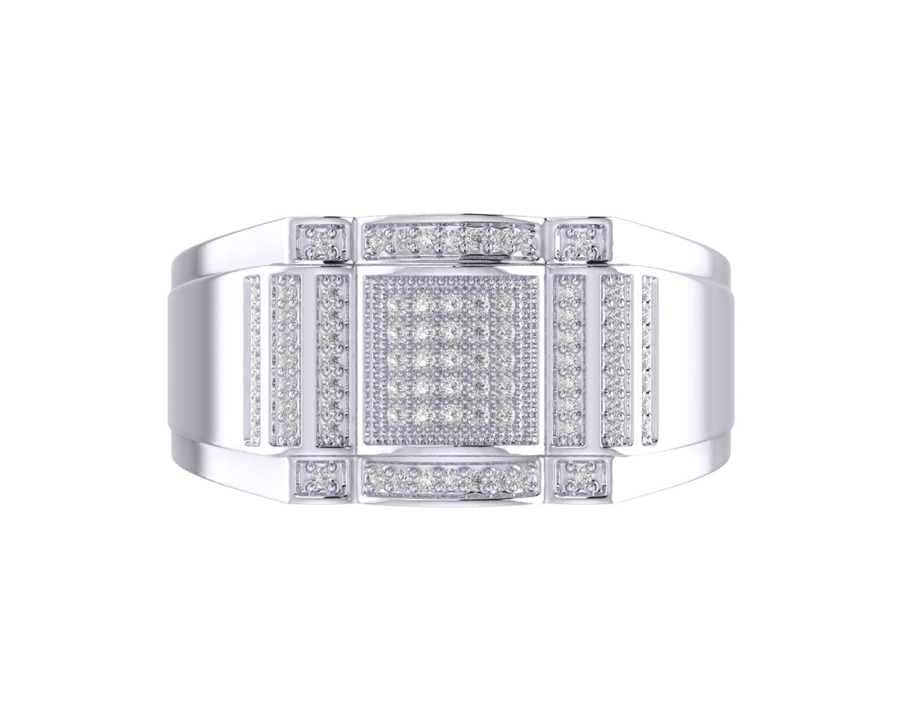 Sterling Silver Round Diamond Square Designer SZ 10 Mens Ring 1/4 Cttw