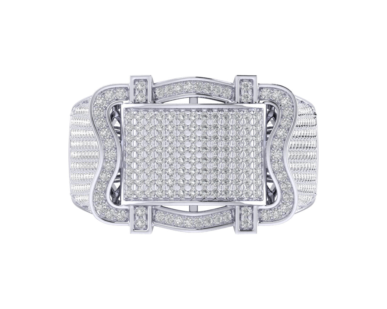 Sterling Silver Round Diamond Square Designer SZ 10 Mens Ring 1-1/6 Cttw