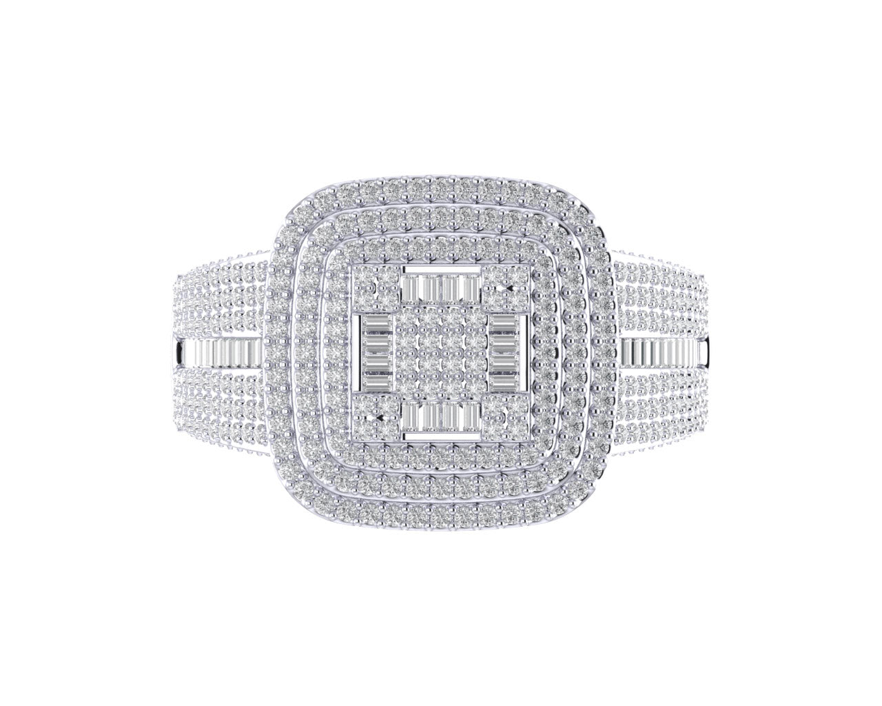 Sterling Silver Round Baguette Diamond SZ 10 Mens Designer Ring 1-1/6 Cttw
