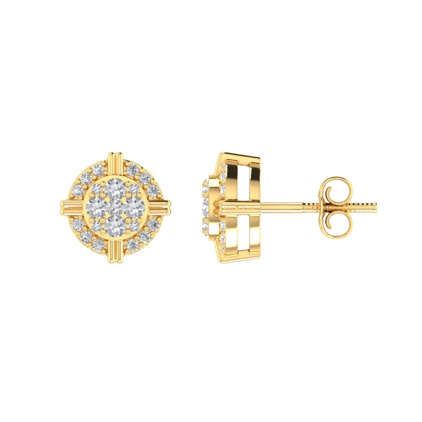 Sterling Silver Round Diamond Cushion Shape Designer Stud Earring RP+GP 1/4 Cttw