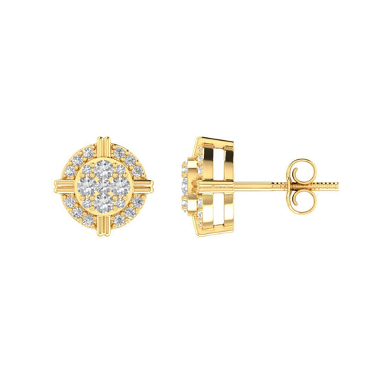 Sterling Silver Round Diamond Cushion Shape Designer Stud Earring RP+GP 1/4 Cttw
