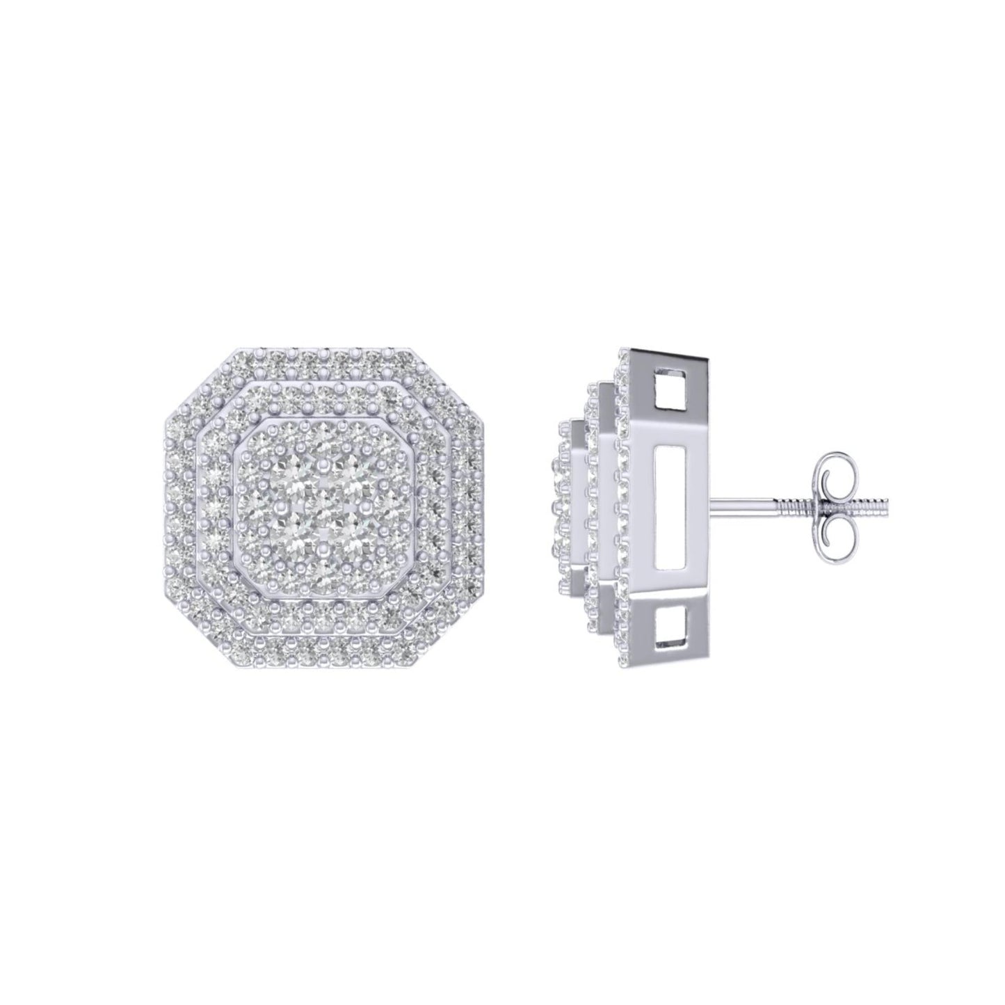 Sterling Silver Round Diamond Octagon Shape Designer Stud Earring RP 5/8 Cttw