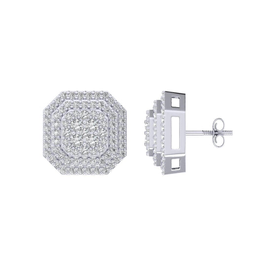 Sterling Silver Round Diamond Octagon Shape Designer Stud Earring RP 5/8 Cttw
