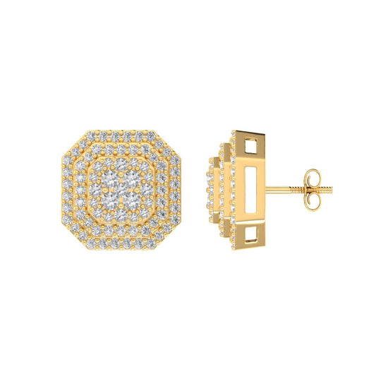Sterling Silver Round Diamond Octagon Shape Designer Stud Earring RP+GP 3/4 Cttw