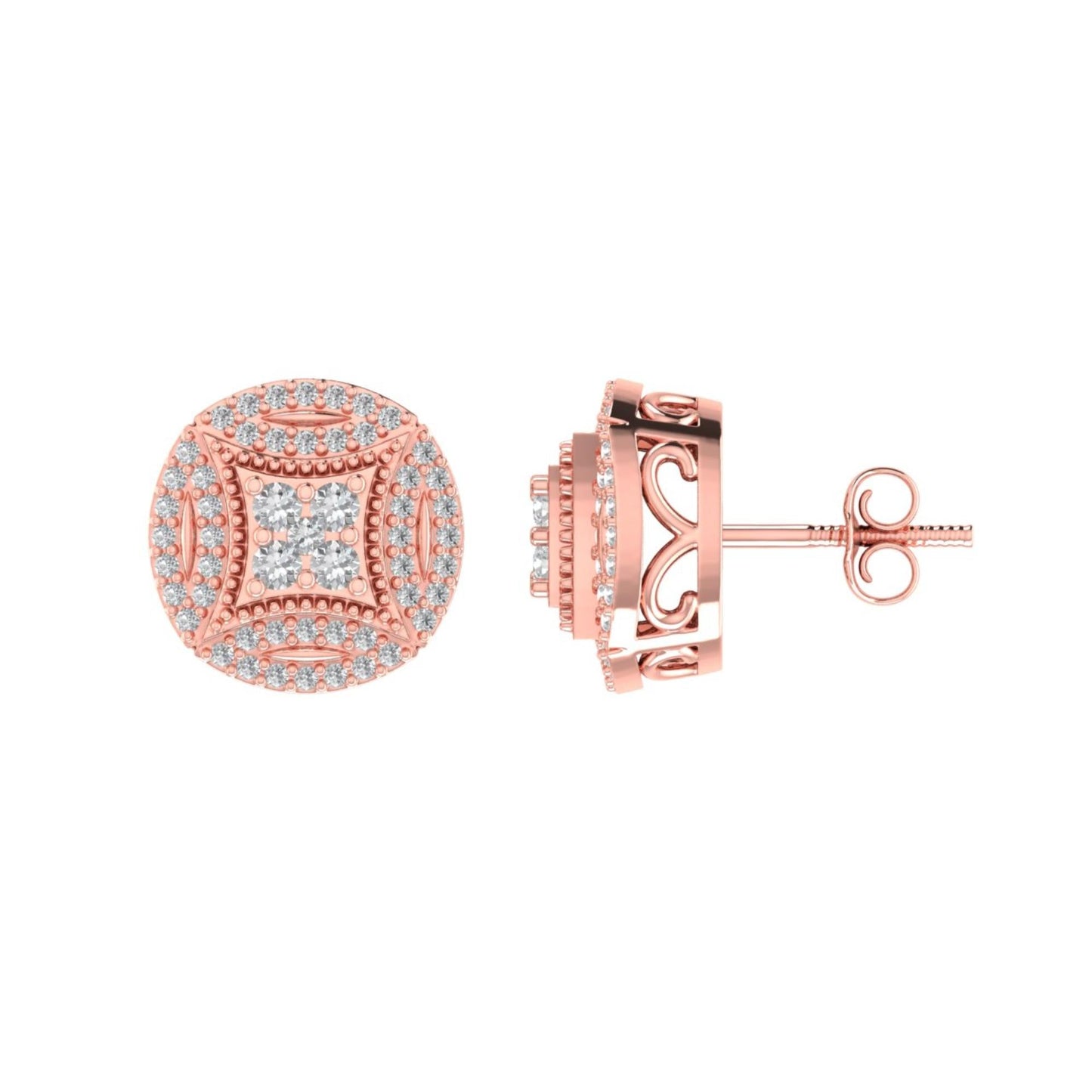 Sterling Silver Round Diamond Circle Shape Designer Stud Earring RP+PP 1/2 Cttw