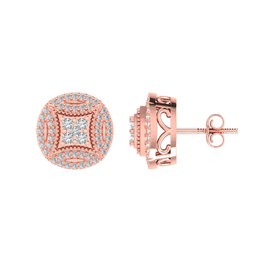 Sterling Silver Round Diamond Circle Shape Designer Stud Earring RP+PP 1/2 Cttw