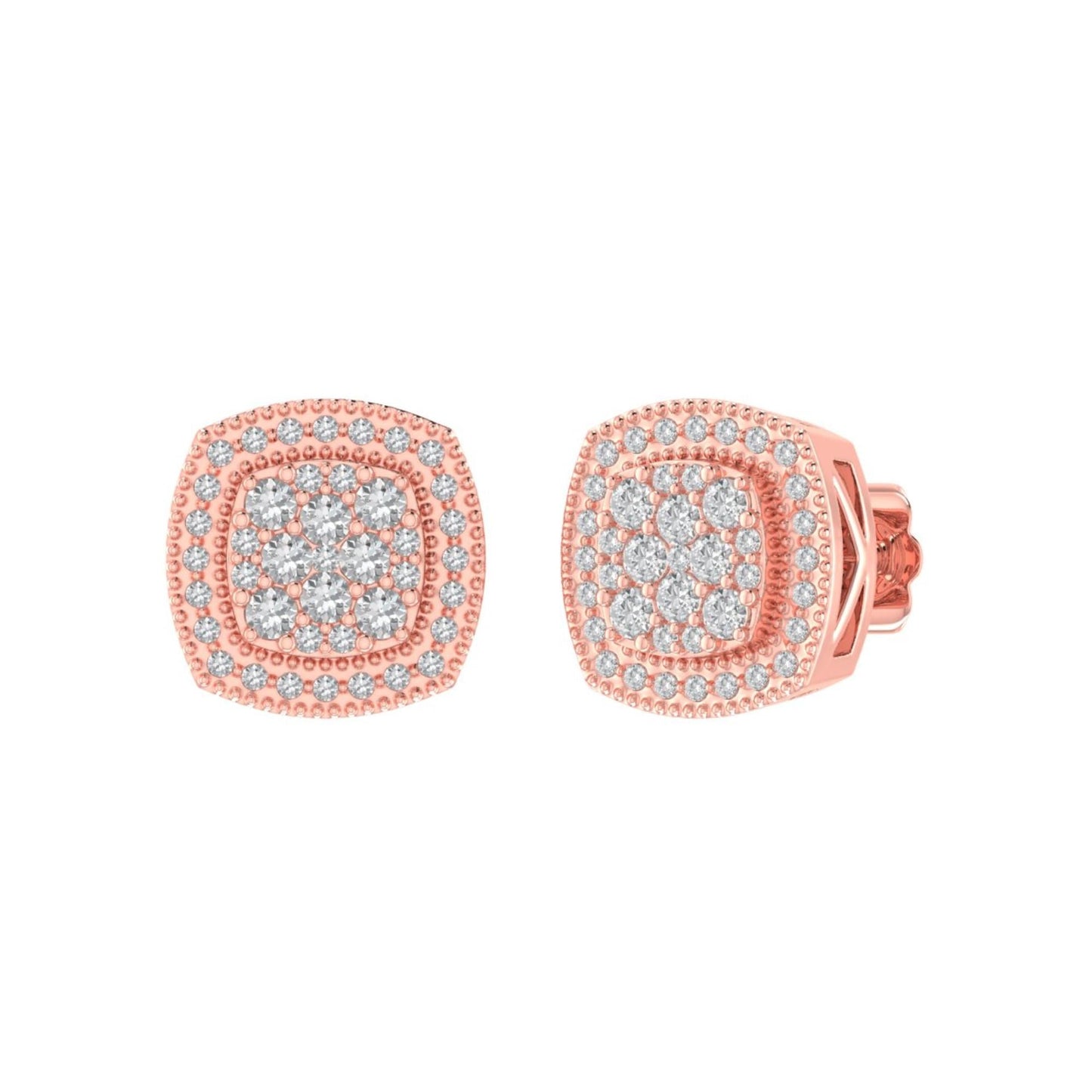 Sterling Silver Round Diamond Square Shape Designer Stud Earring RP+PP 1/2 Cttw