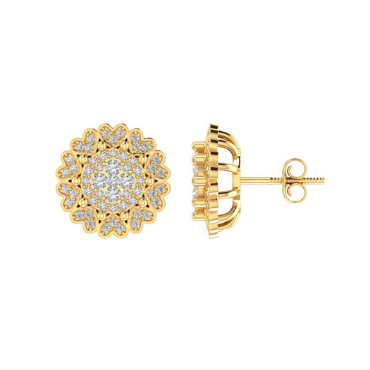 Sterling Silver Round Diamond Flower Designer Stud Earring RP+GP 1/2 Cttw