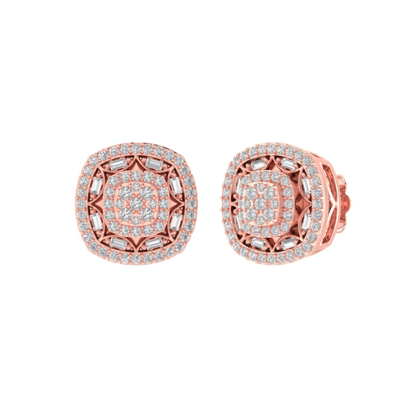 Sterling Silver Round Baguette Diamond Square Flower Designer Stud Earring RP+PP 1/2 Cttw