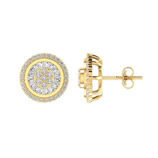Sterling Silver Round Baguette Diamond Circle Shape Designer Stud Earring RP+GP 1/2 Cttw