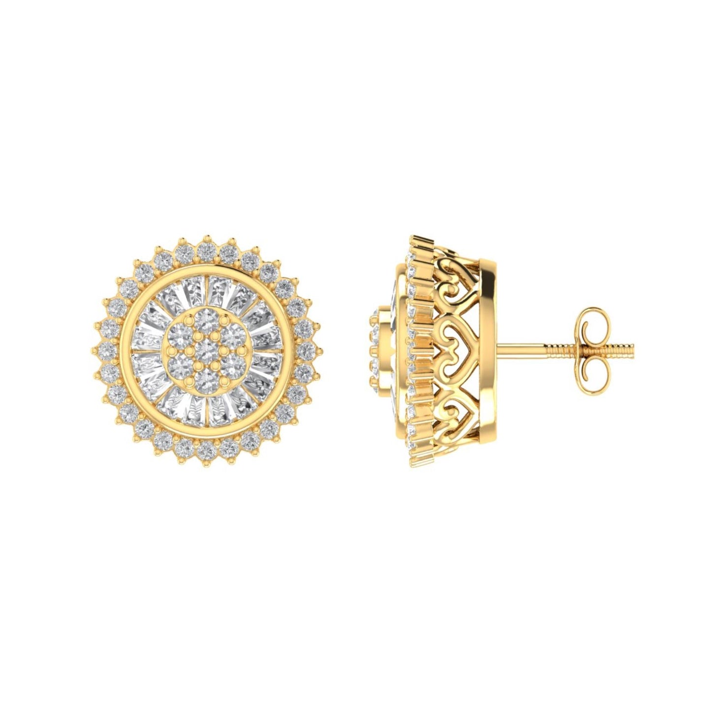 Sterling Silver Round Baguette Diamond Flower Designer Stud Earring RP+GP 1/2 Cttw