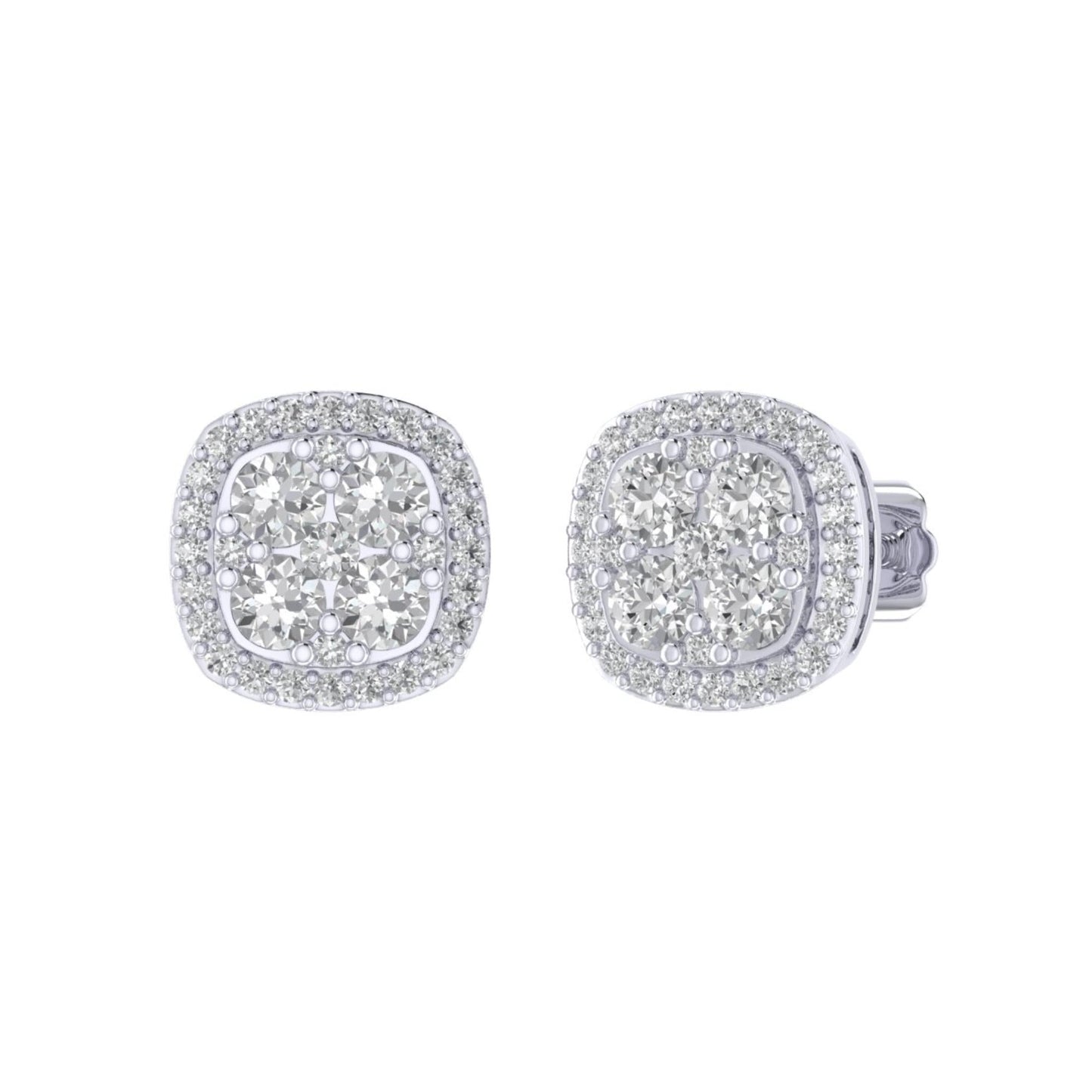 Sterling Silver Round Diamond Cushion Shape Halo Designer Stud Earring RP 1/3 Cttw