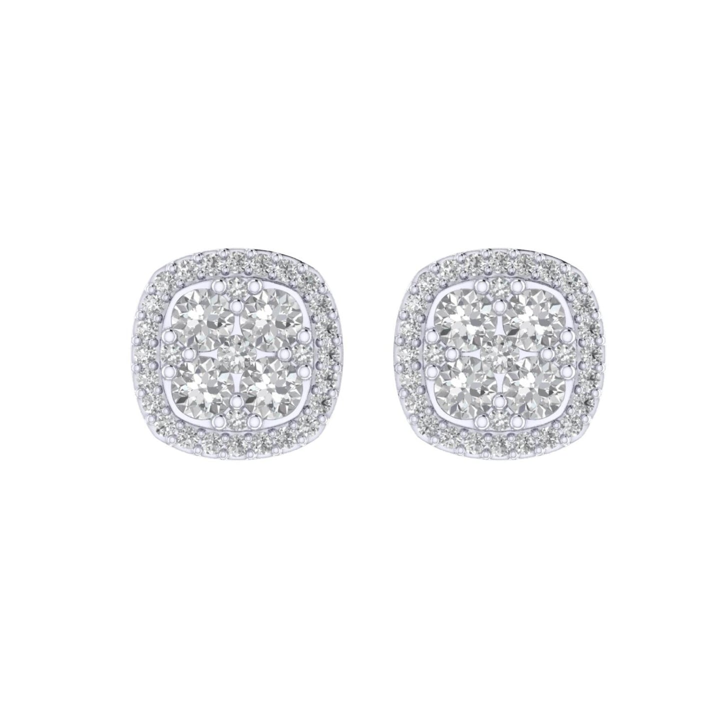Sterling Silver Round Diamond Cushion Shape Halo Designer Stud Earring RP 1/3 Cttw