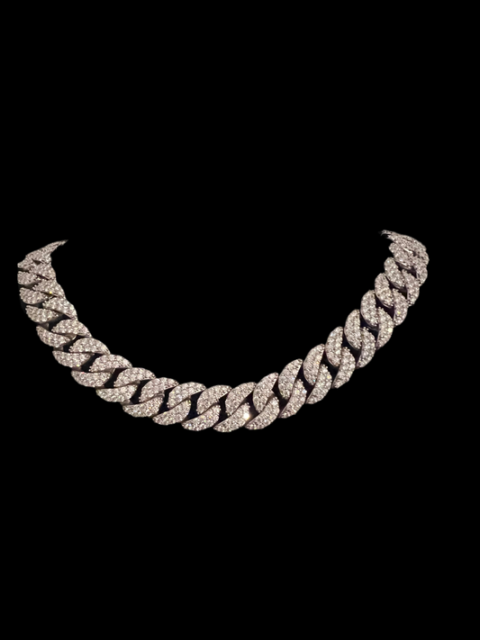 19mm Silver Moissanite Cuban Chain 22 Inches