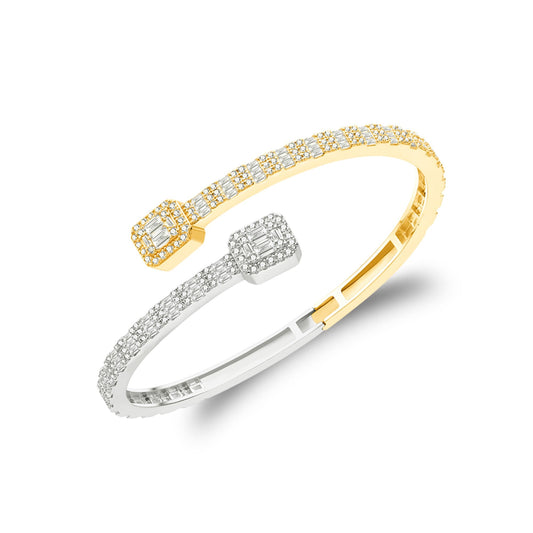 Sterling Silver Moissanite Round & Baguette Bangle Bracelet RP+GP 3 Cttw