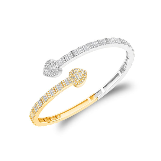 Sterling Silver Moissanite Round & Baguette Heart Shape Bangle Bracelet RP+GP 3 Cttw