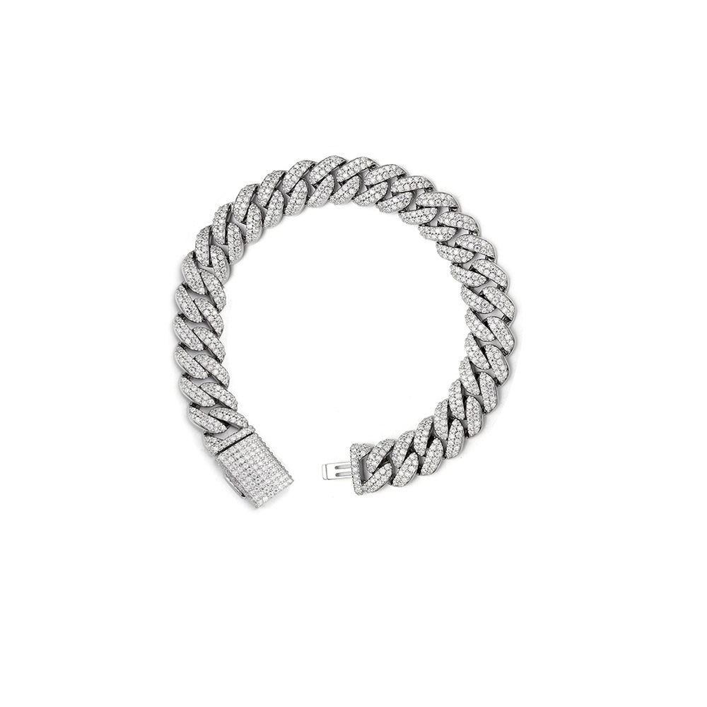 Sterling Silver Moissanite 8Mm  Cuban Bracelet 8Inch RP 5 Cttw