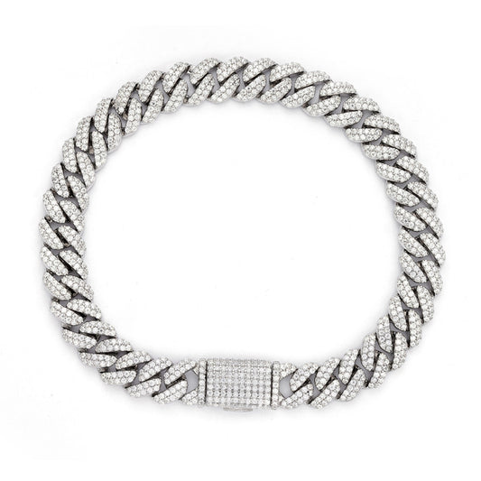 Sterling Silver Moissanite 8Mm  Cuban Bracelet 8Inch RP 5 Cttw