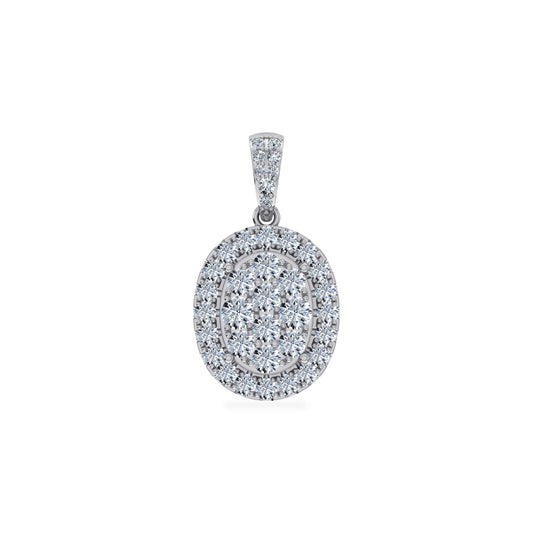 14K White Gold Moissanite Oval Shape Halo Floral Womens Designer Pendants 1-1/4 Cttw