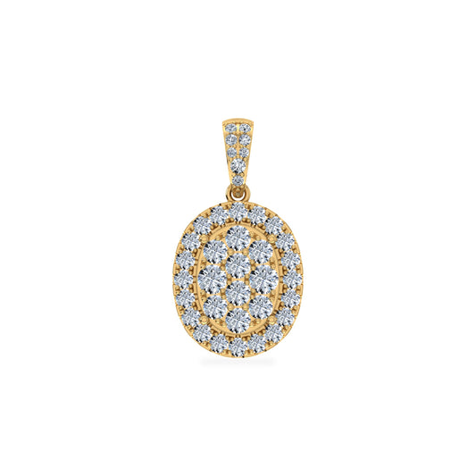 14K Yellow Gold Moissanite Oval Shape Halo Floral Womens Designer Pendants 1-1/4 Cttw