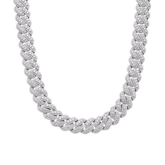 Sterling Silver Round Big Stone in Center Surrounded with Small Stones 20mm Moissanite Cuban Chain 22Inch Necklace RP 55-5/8 Cttw