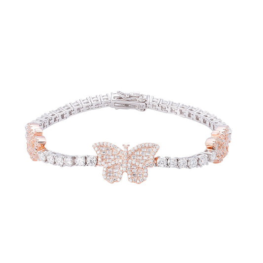 Sterling Silver Round Baguette 3mm Tennis Moissanite Butterfly Designer 7Inch Bracelet RP+PP 6 Cttw
