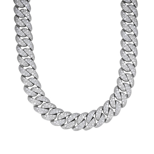 Silver Silver Round 22mm Moissanite Miami Cuban 22 Inch Mosaic Setting Necklace RP 60-1/4 Cttw